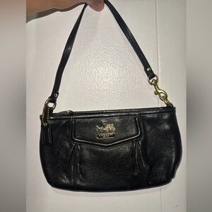 Coach Pleated Black Leather Wristlet / Mini Handbag